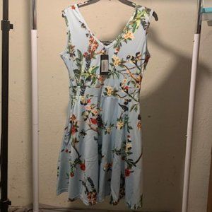 Oxiuly Women's Baby Blue Floral Sleeveless V-Neck Midi Dress Medium NWT
